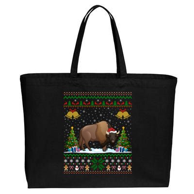 Funny Bison Xmas Gift Santa Hat Ugly Bison Christmas Cute Gift Cotton Canvas Jumbo Tote