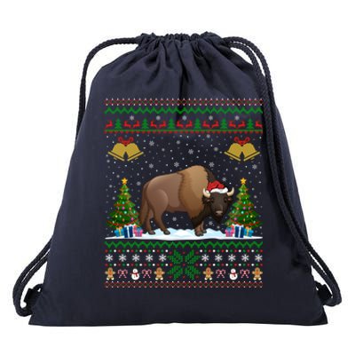 Funny Bison Xmas Gift Santa Hat Ugly Bison Christmas Cute Gift Drawstring Bag