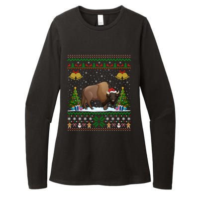 Funny Bison Xmas Gift Santa Hat Ugly Bison Christmas Gift Womens CVC Long Sleeve Shirt