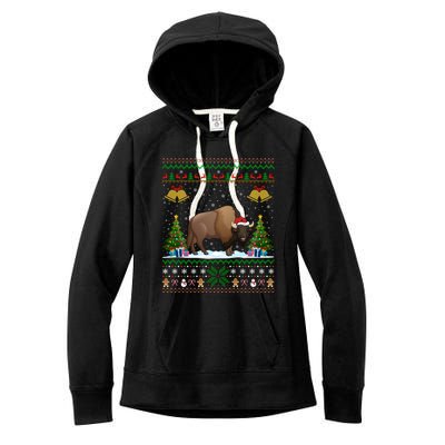 Funny Bison Xmas Gift Santa Hat Ugly Bison Christmas Gift Women's Fleece Hoodie