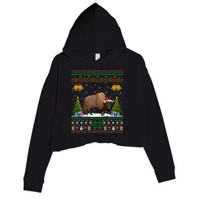 Funny Bison Xmas Gift Santa Hat Ugly Bison Christmas Gift Crop Fleece Hoodie