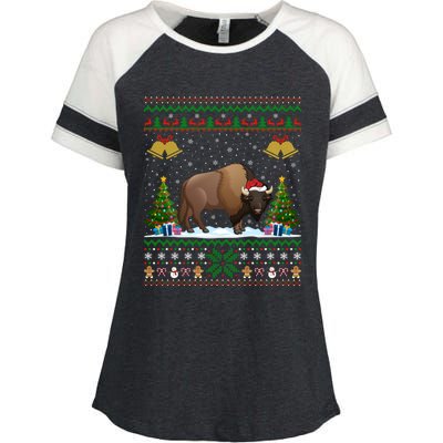 Funny Bison Xmas Gift Santa Hat Ugly Bison Christmas Gift Enza Ladies Jersey Colorblock Tee