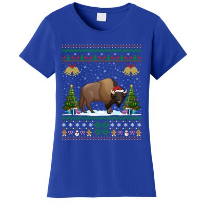 Funny Bison Xmas Gift Santa Hat Ugly Bison Christmas Gift Women's T-Shirt