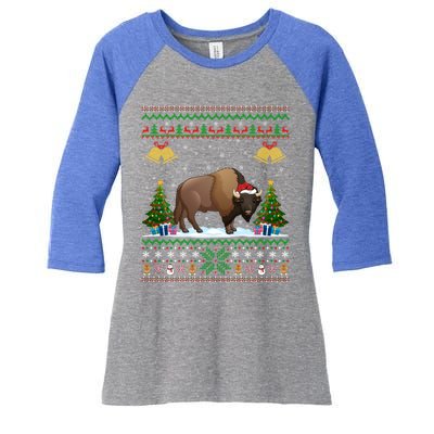 Funny Bison Xmas Gift Santa Hat Ugly Bison Christmas Gift Women's Tri-Blend 3/4-Sleeve Raglan Shirt