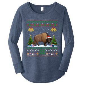 Funny Bison Xmas Gift Santa Hat Ugly Bison Christmas Gift Women's Perfect Tri Tunic Long Sleeve Shirt