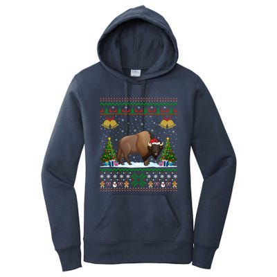 Funny Bison Xmas Gift Santa Hat Ugly Bison Christmas Gift Women's Pullover Hoodie