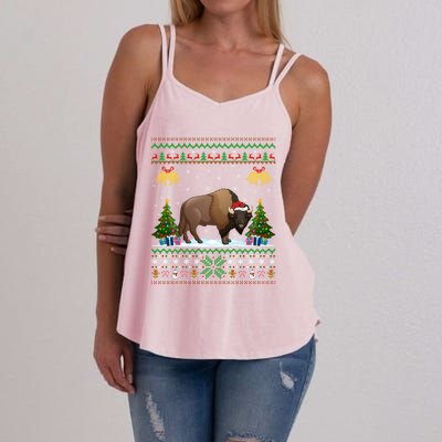 Funny Bison Xmas Gift Santa Hat Ugly Bison Christmas Gift Women's Strappy Tank