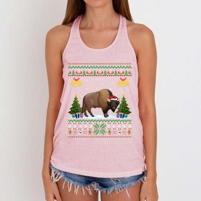 Funny Bison Xmas Gift Santa Hat Ugly Bison Christmas Gift Women's Knotted Racerback Tank