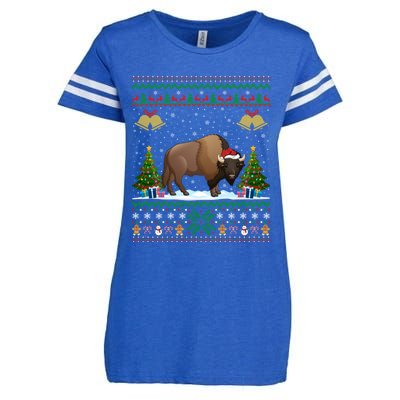 Funny Bison Xmas Gift Santa Hat Ugly Bison Christmas Gift Enza Ladies Jersey Football T-Shirt