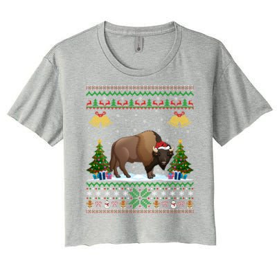 Funny Bison Xmas Gift Santa Hat Ugly Bison Christmas Gift Women's Crop Top Tee