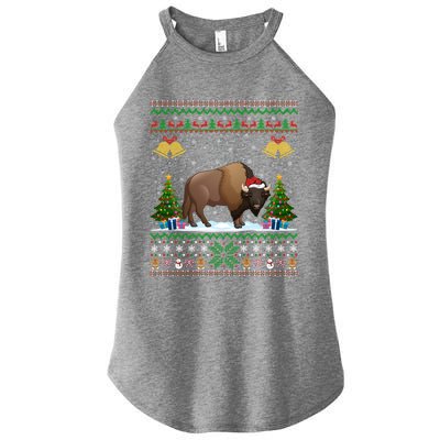 Funny Bison Xmas Gift Santa Hat Ugly Bison Christmas Gift Women's Perfect Tri Rocker Tank