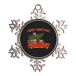 French Bulldog Xmas Red Pickup Retro Truck Frenchie Long Sleeve Metallic Star Ornament