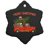 French Bulldog Xmas Red Pickup Retro Truck Frenchie Long Sleeve Ceramic Star Ornament