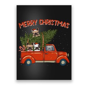 French Bulldog Xmas Red Pickup Retro Truck Frenchie Long Sleeve Poster