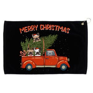 French Bulldog Xmas Red Pickup Retro Truck Frenchie Long Sleeve Grommeted Golf Towel