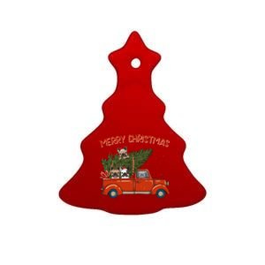 French Bulldog Xmas Red Pickup Retro Truck Frenchie Long Sleeve Ceramic Tree Ornament