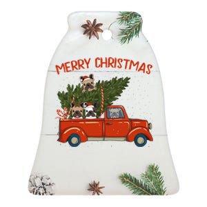 French Bulldog Xmas Red Pickup Retro Truck Frenchie Long Sleeve Ceramic Bell Ornament