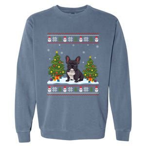 French Bulldog Xmas Tree Light Ugly Christmas Gift Garment-Dyed Sweatshirt