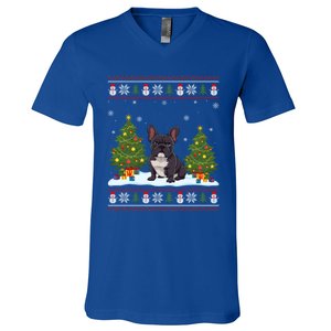 French Bulldog Xmas Tree Light Ugly Christmas Gift V-Neck T-Shirt