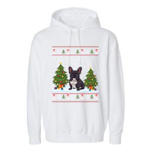 French Bulldog Xmas Tree Light Ugly Christmas Gift Garment-Dyed Fleece Hoodie