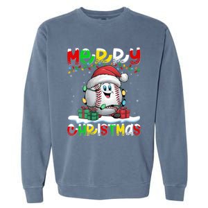 Funny Baseball Xmas Lighting Santa Baseball Merry Christmas Cute Gift Garment-Dyed Sweatshirt