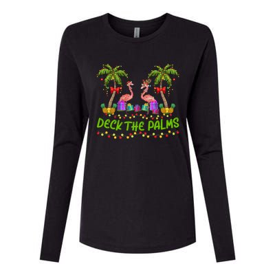 Flamingo Bird Xmas Lights Deck The Palm Flamingo Christmas Cool Gift Womens Cotton Relaxed Long Sleeve T-Shirt