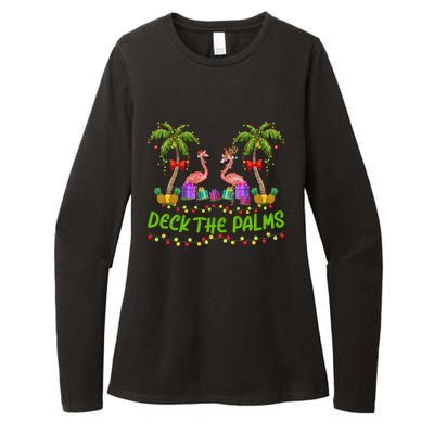 Flamingo Bird Xmas Lights Deck The Palm Flamingo Christmas Cool Gift Womens CVC Long Sleeve Shirt