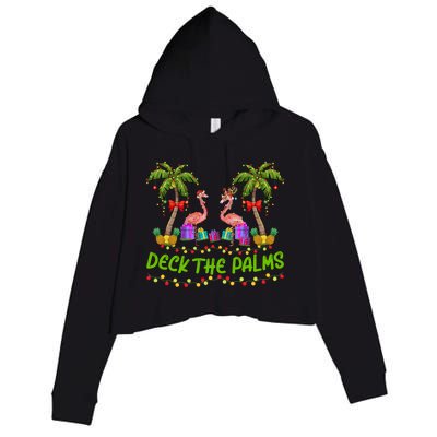 Flamingo Bird Xmas Lights Deck The Palm Flamingo Christmas Cool Gift Crop Fleece Hoodie