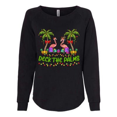 Flamingo Bird Xmas Lights Deck The Palm Flamingo Christmas Cool Gift Womens California Wash Sweatshirt