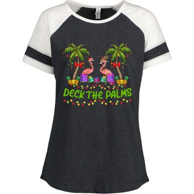 Flamingo Bird Xmas Lights Deck The Palm Flamingo Christmas Cool Gift Enza Ladies Jersey Colorblock Tee