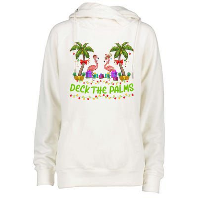 Flamingo Bird Xmas Lights Deck The Palm Flamingo Christmas Cool Gift Womens Funnel Neck Pullover Hood