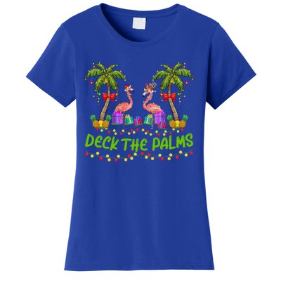 Flamingo Bird Xmas Lights Deck The Palm Flamingo Christmas Cool Gift Women's T-Shirt