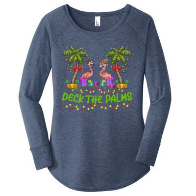 Flamingo Bird Xmas Lights Deck The Palm Flamingo Christmas Cool Gift Women's Perfect Tri Tunic Long Sleeve Shirt