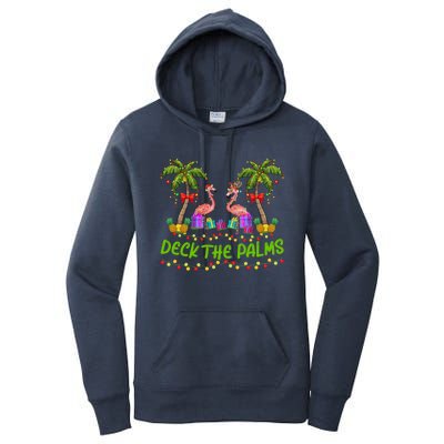 Flamingo Bird Xmas Lights Deck The Palm Flamingo Christmas Cool Gift Women's Pullover Hoodie