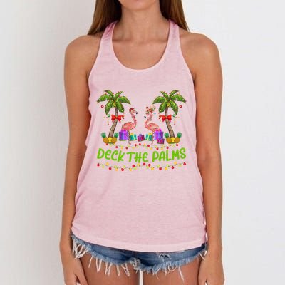 Flamingo Bird Xmas Lights Deck The Palm Flamingo Christmas Cool Gift Women's Knotted Racerback Tank