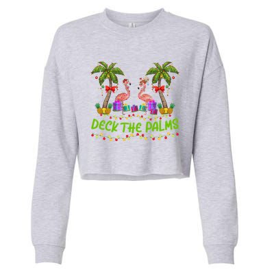 Flamingo Bird Xmas Lights Deck The Palm Flamingo Christmas Cool Gift Cropped Pullover Crew