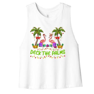 Flamingo Bird Xmas Lights Deck The Palm Flamingo Christmas Cool Gift Women's Racerback Cropped Tank