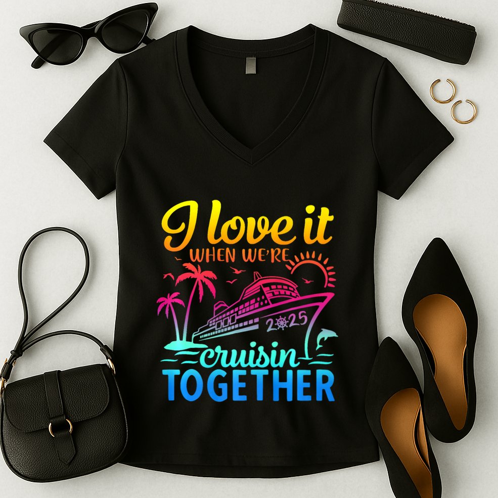 Family Cruise 2025 I Love It When WeRe Cruisin Together Women's V-Neck T-Shirt