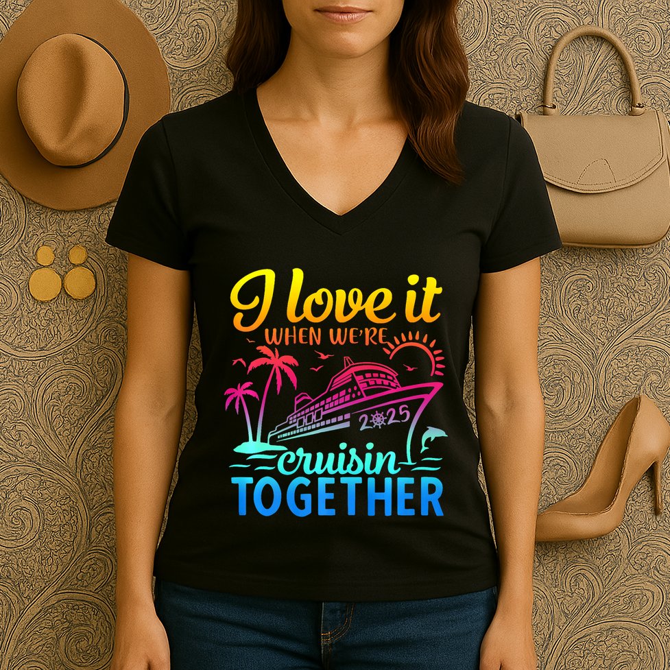 Family Cruise 2025 I Love It When WeRe Cruisin Together Women's V-Neck T-Shirt