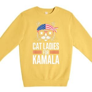 Funny Cat 2024 President Kamala Harris Cat Ladies For Kamala Gift Premium Crewneck Sweatshirt