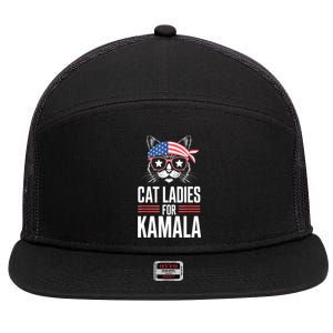 Funny Cat 2024 President Kamala Harris Cat Ladies For Kamala Gift 7 Panel Mesh Trucker Snapback Hat