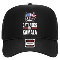 Funny Cat 2024 President Kamala Harris Cat Ladies For Kamala Gift High Crown Mesh Back Trucker Hat