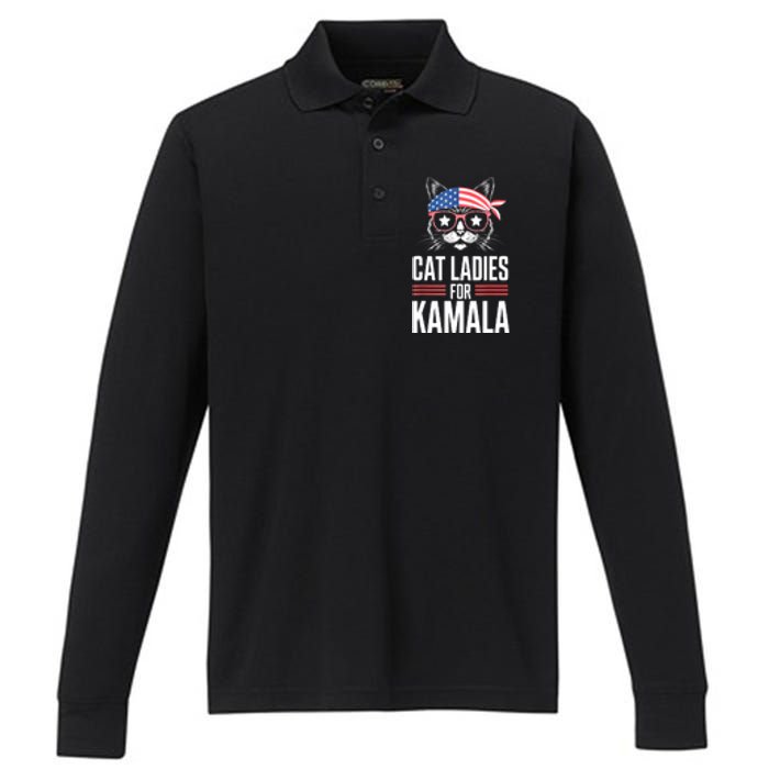 Funny Cat 2024 President Kamala Harris Cat Ladies For Kamala Gift Performance Long Sleeve Polo