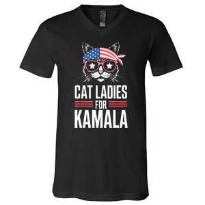 Funny Cat 2024 President Kamala Harris Cat Ladies For Kamala Gift V-Neck T-Shirt