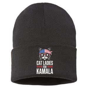 Funny Cat 2024 President Kamala Harris Cat Ladies For Kamala Gift Sustainable Knit Beanie