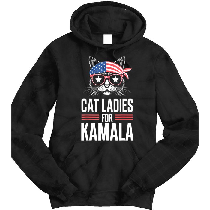 Funny Cat 2024 President Kamala Harris Cat Ladies For Kamala Gift Tie Dye Hoodie