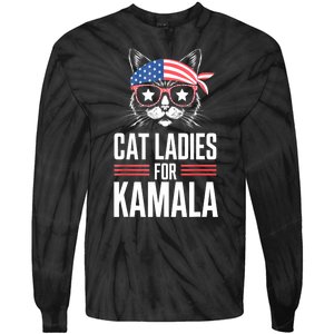 Funny Cat 2024 President Kamala Harris Cat Ladies For Kamala Gift Tie-Dye Long Sleeve Shirt