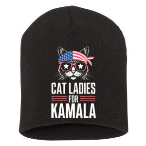 Funny Cat 2024 President Kamala Harris Cat Ladies For Kamala Gift Short Acrylic Beanie