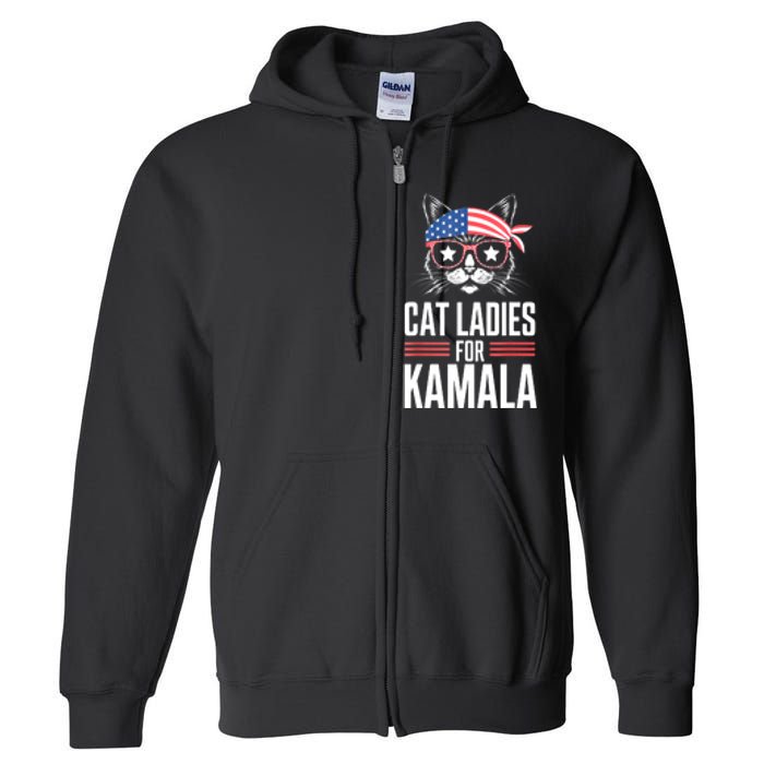 Funny Cat 2024 President Kamala Harris Cat Ladies For Kamala Gift Full Zip Hoodie