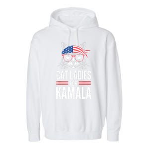 Funny Cat 2024 President Kamala Harris Cat Ladies For Kamala Gift Garment-Dyed Fleece Hoodie